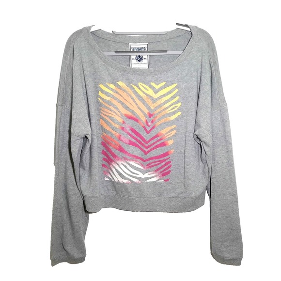 Y2K Victoria Secret PINK Sweatshirt S Long Sleeve Slouchy Zebra Retro Athleisure - Picture 1 of 11